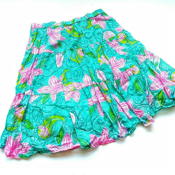 Lilly Pulitzer XS Cotton Twirl Floral Teal Skirt - Picture 2 of 4